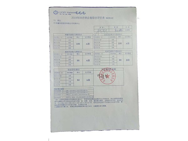 9月供应商综合评价表